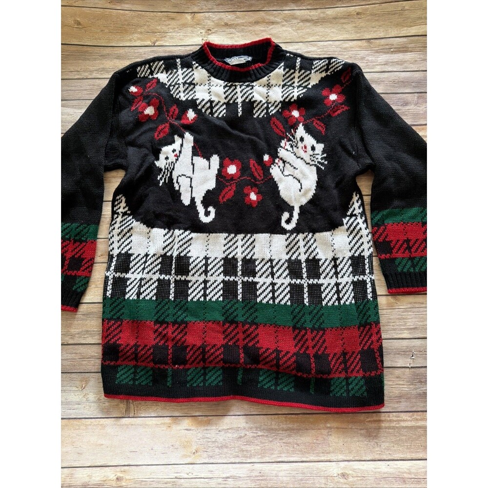 Vtg 1980s JJ Browne USA Metallic Kittens Women's XL Cats Ugly Christmas Sweater
